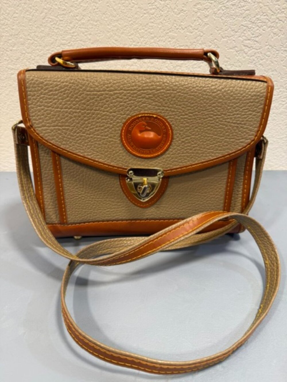 Vintage Dooney & Bourke All Weather Leather AWL British Tan Crossbody Satchel